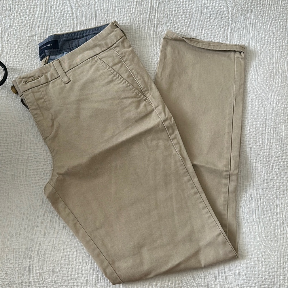 Beige Straight Leg Cotton Trousers